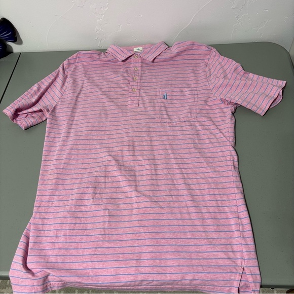 Johnnie-O Hangin' Out Men's Cotton T Shirt XL Pink Blue Stripe Polo Short Sleeve - Picture 5 of 9